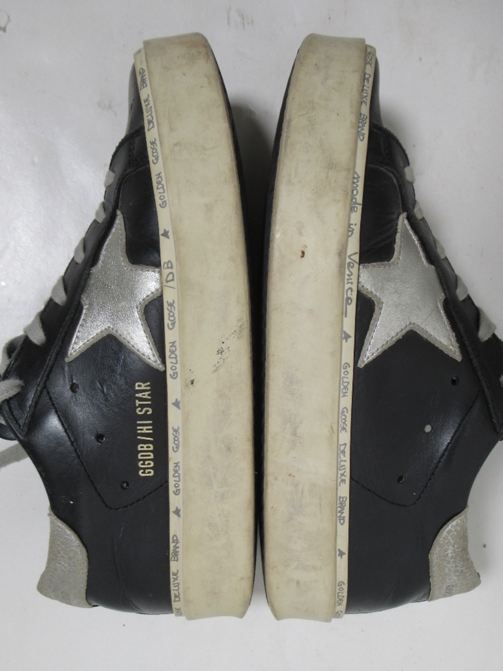 Golden Goose Women's Hi Star Black Leather Silver Star Silver Heel Tab Size 5 US - Picture 8 of 12
